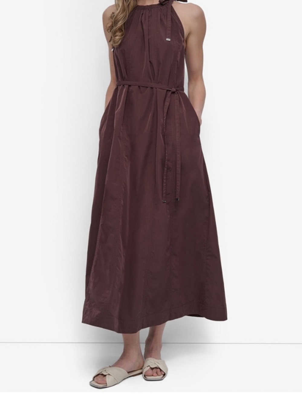 DKNY Chocolate Brown Tie-Shoulder Dress relaxed fit SU09
